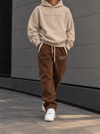 Beige Hoodie & Brown Sweatpants Set